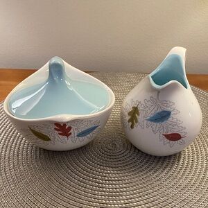 Eva Zeisel Hallcraft Century Fern/ Leaf Sugar and Creamer Set Mid Century Modern